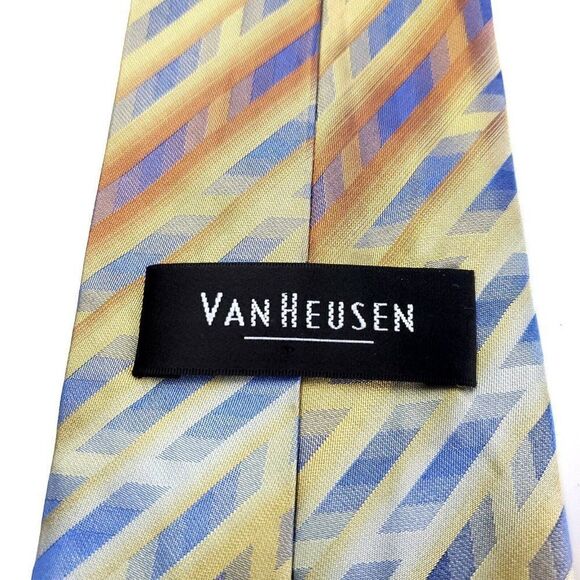 Van Heusen Woven Wide Yellow Blue Abstract Silk Tie - Picture 3 of 7